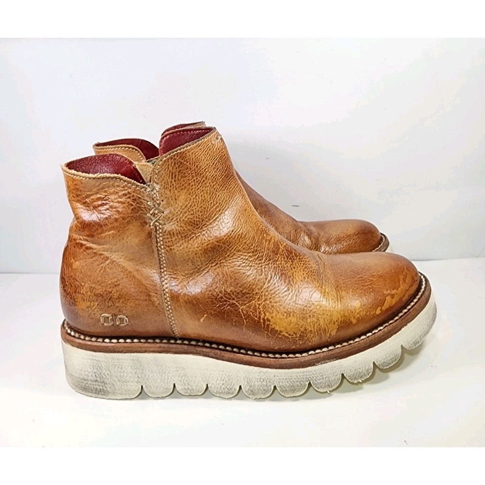 Bed Stu Lydyi Leather Ankle Boots Womens 8 Tan Brown Distressed Side Zip